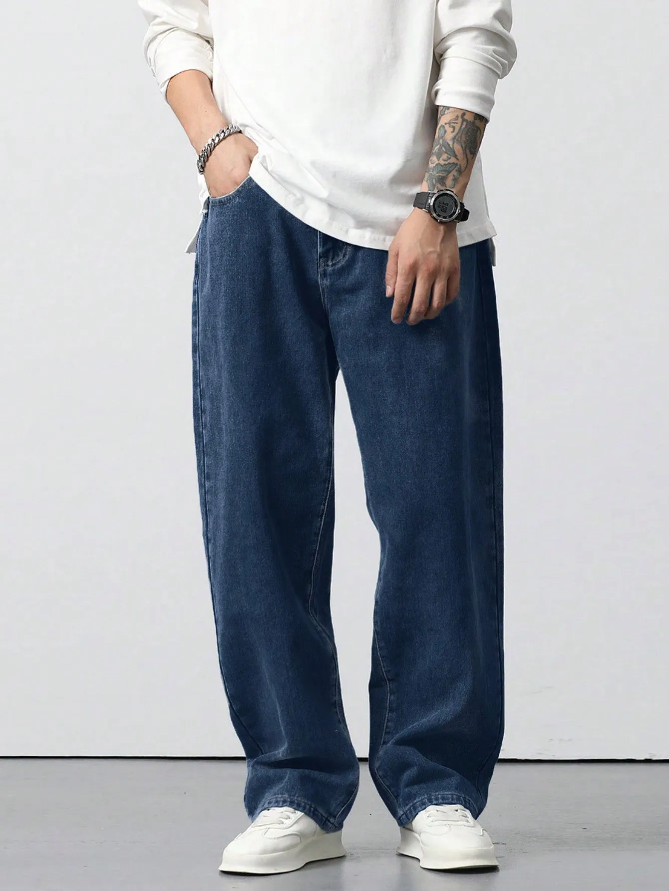 Air Force Blue Baggy Fit Rigid Jeans