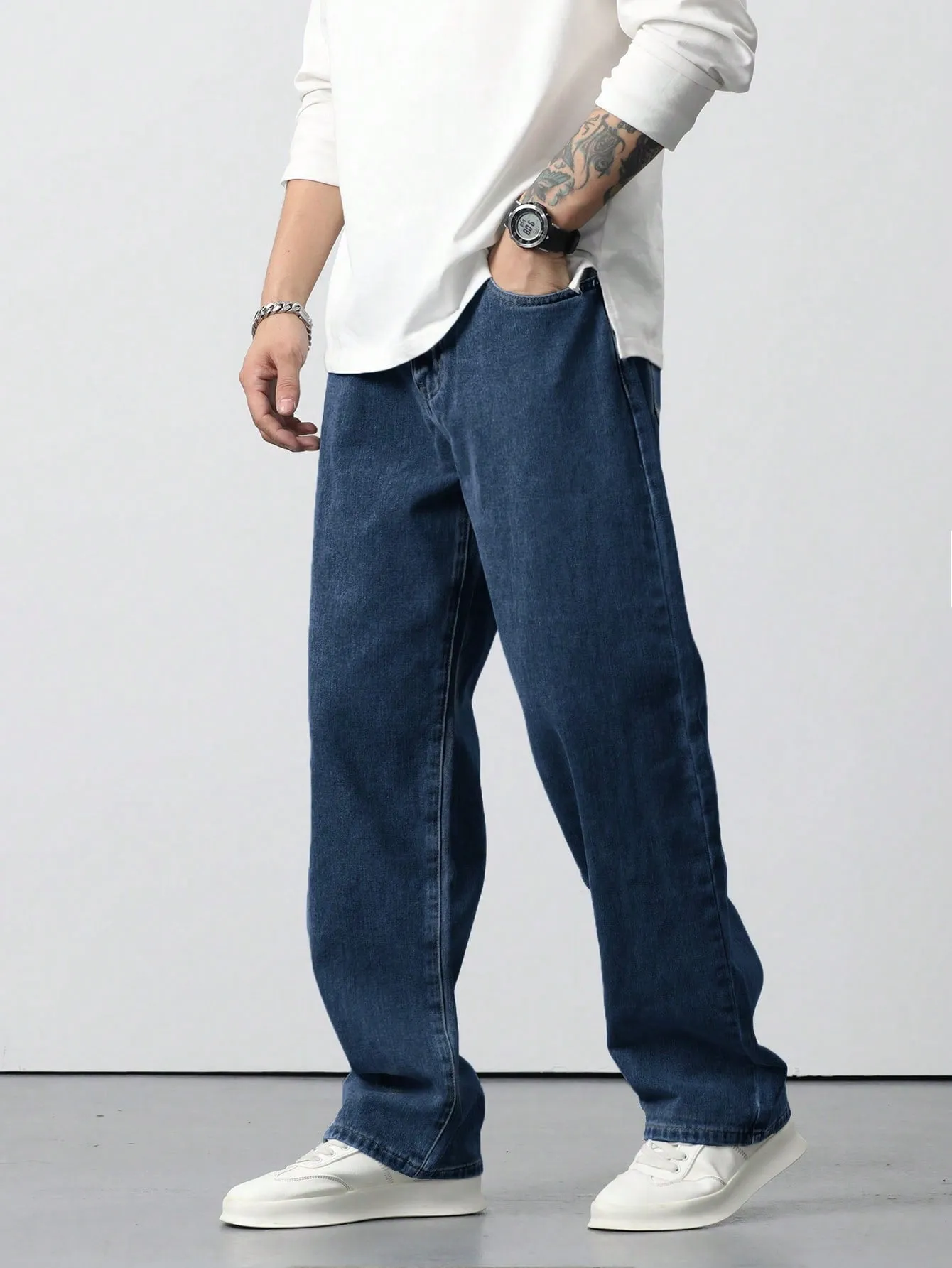 Air Force Blue Baggy Fit Rigid Jeans