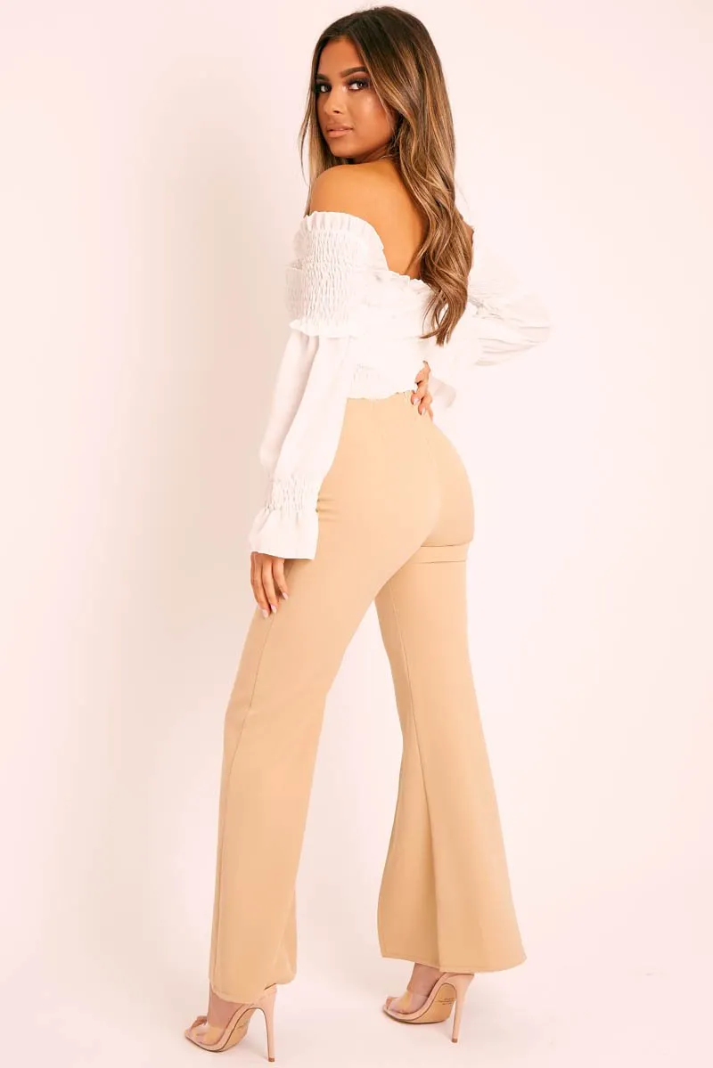 Beige High Waist Split Front Trousers - Adraya