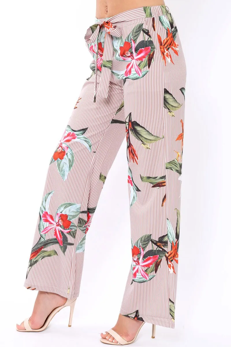 Beige Stripe trousers with floral print - Venice