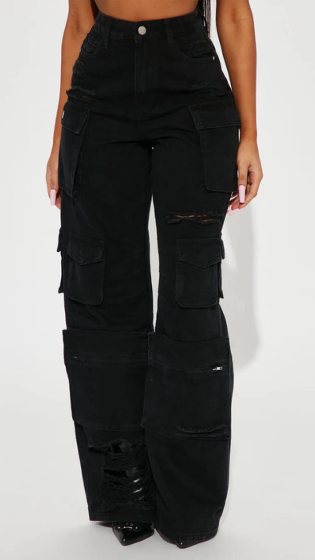 Black Distress Cargo Pants