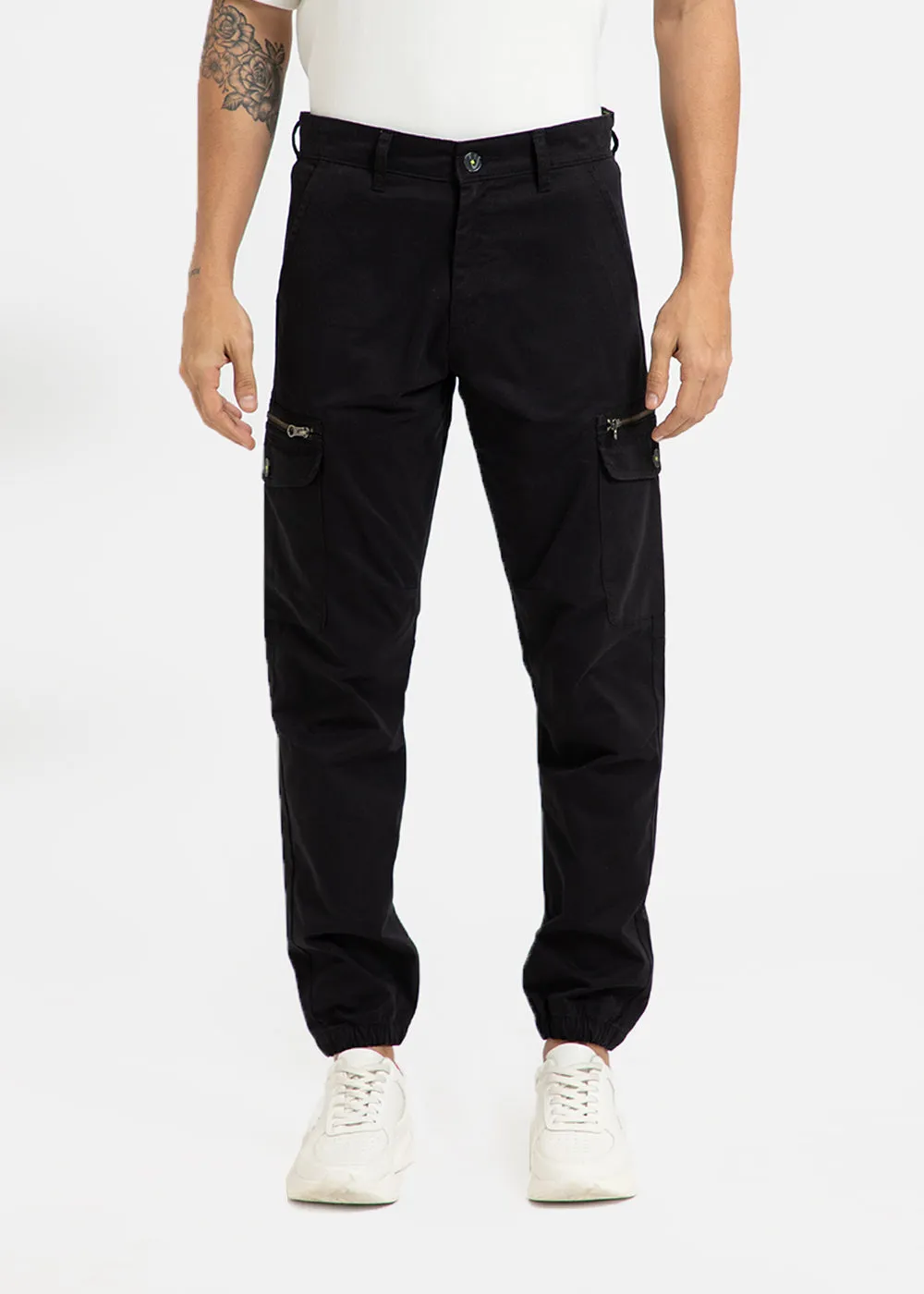 Black Elasticated Cargo Pant