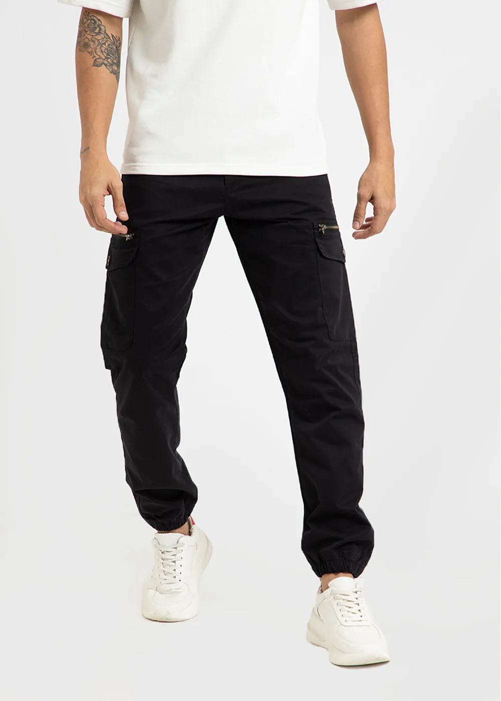 Black Elasticated Cargo Pant