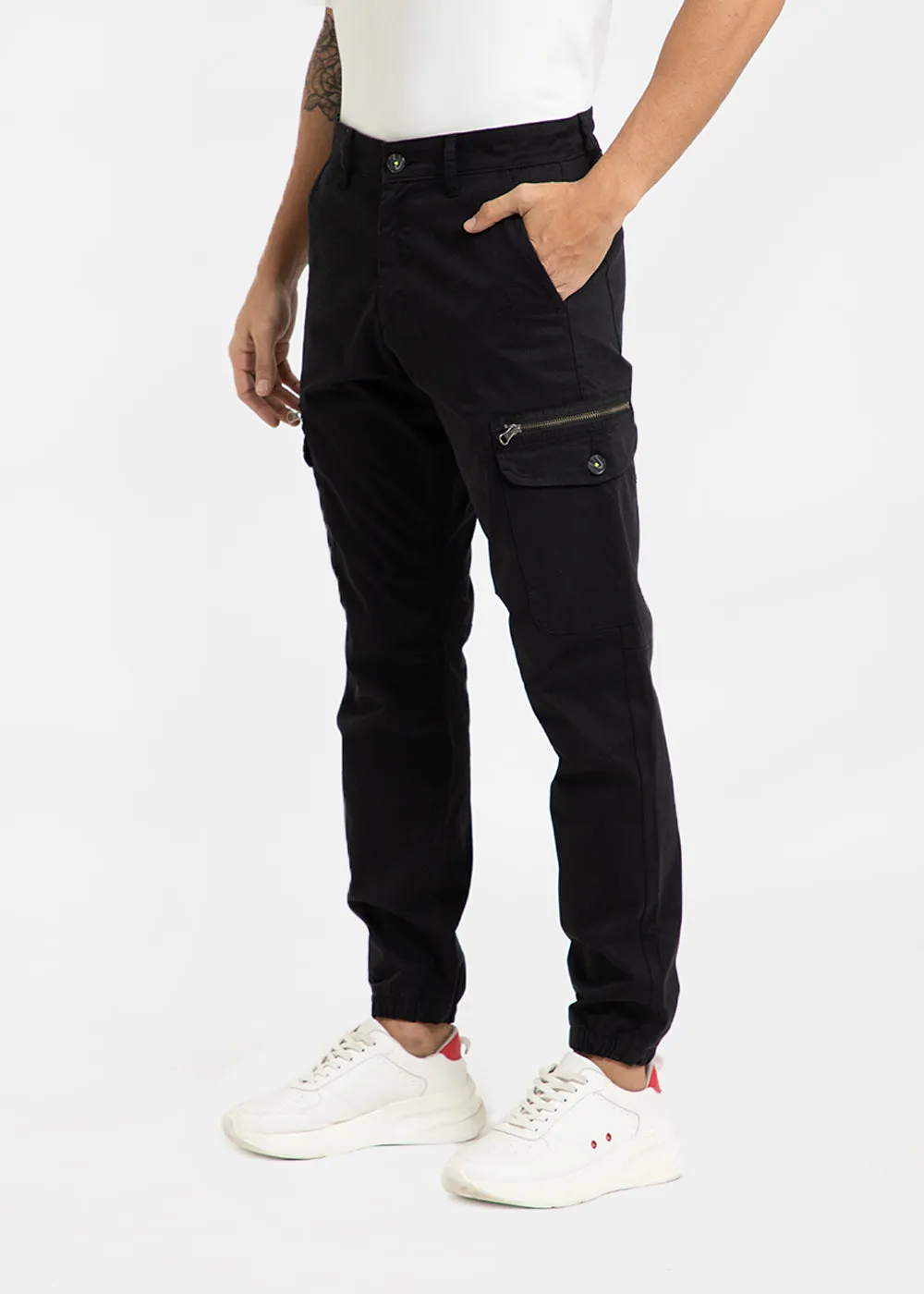 Black Elasticated Cargo Pant