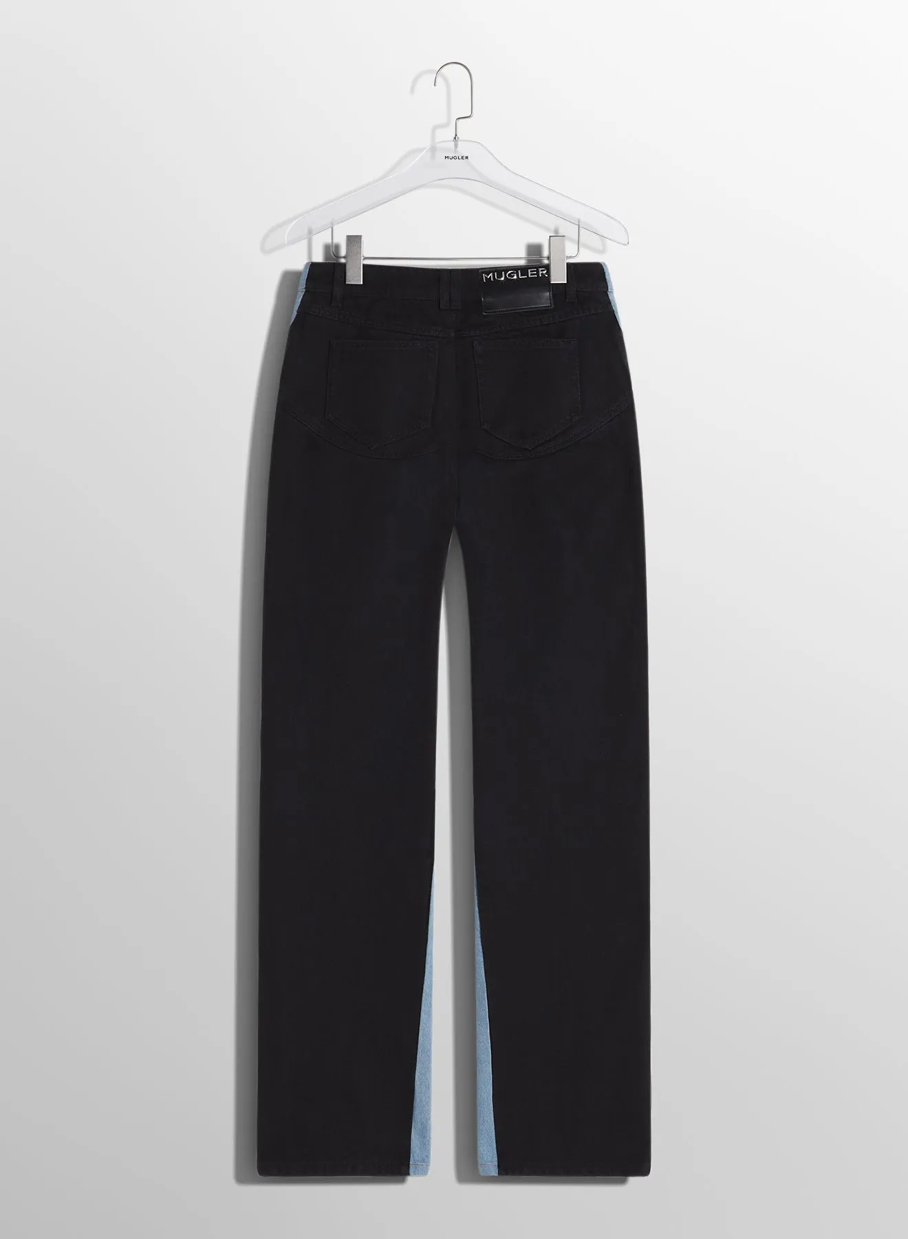 blue bi-color straight leg jeans