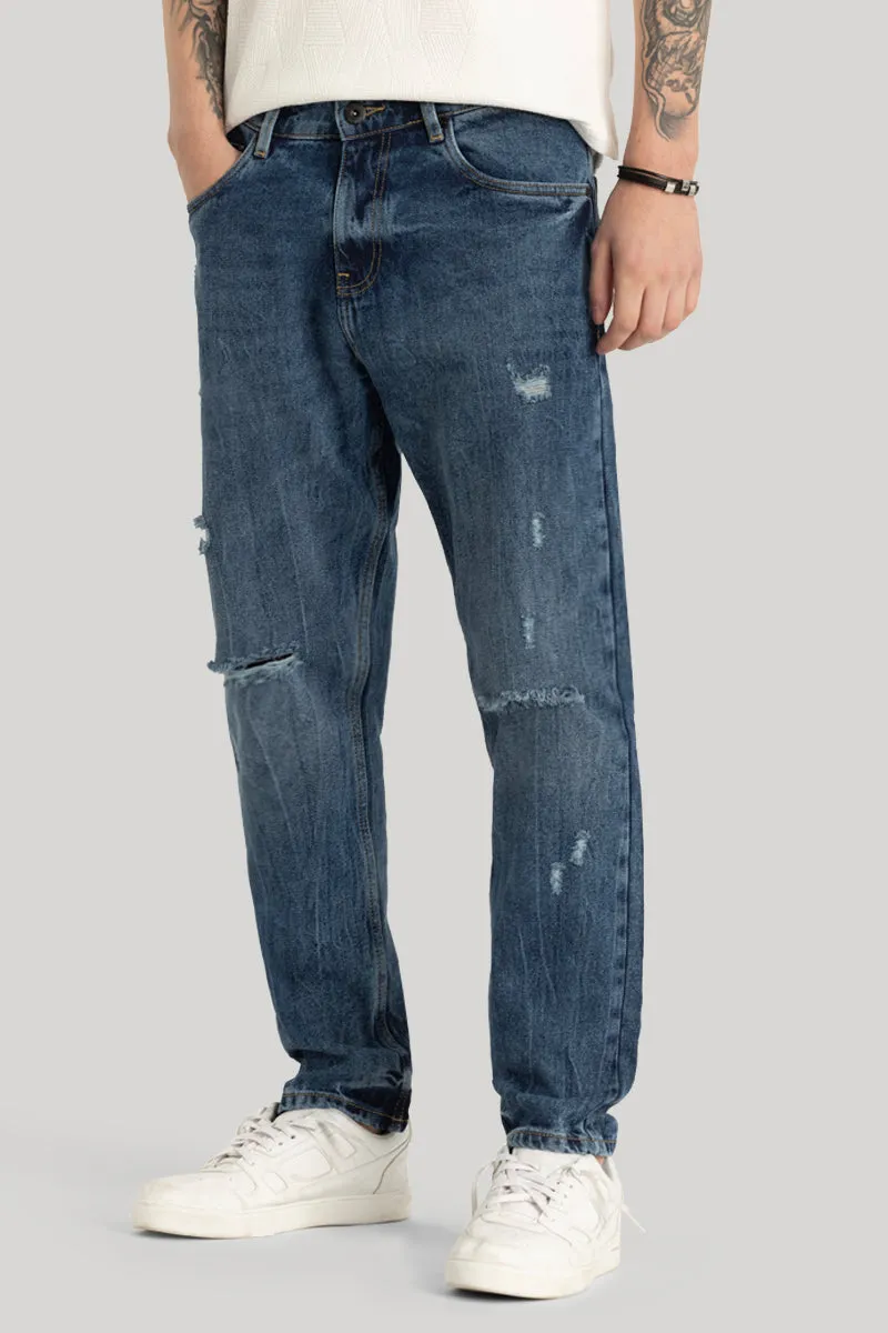 Blue Distressed Baggy Fit Jeans