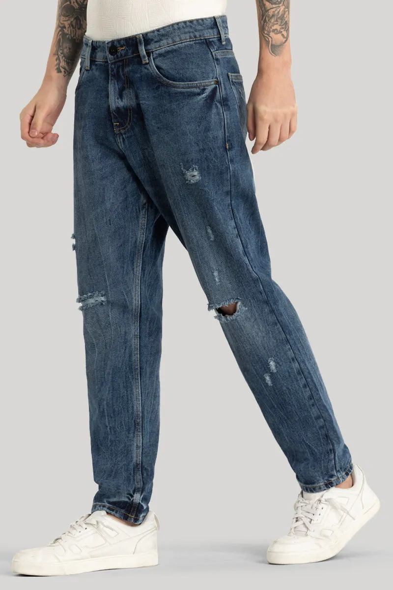 Blue Distressed Baggy Fit Jeans