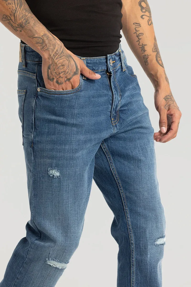 Blue Distressed Regular Fit Jeans