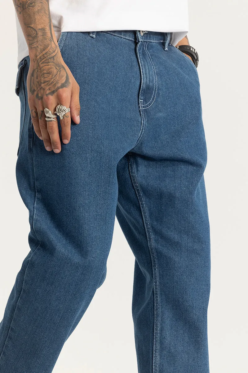 Blue Plain Baggy Fit Jeans