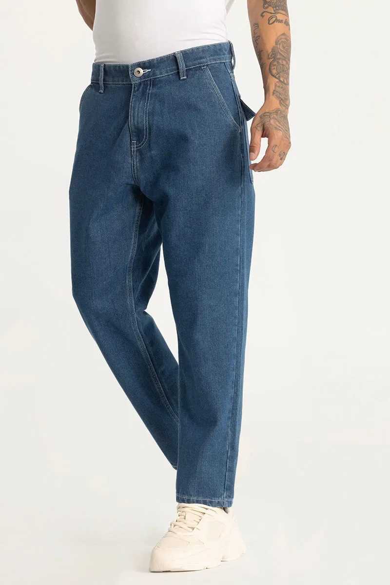 Blue Plain Baggy Fit Jeans