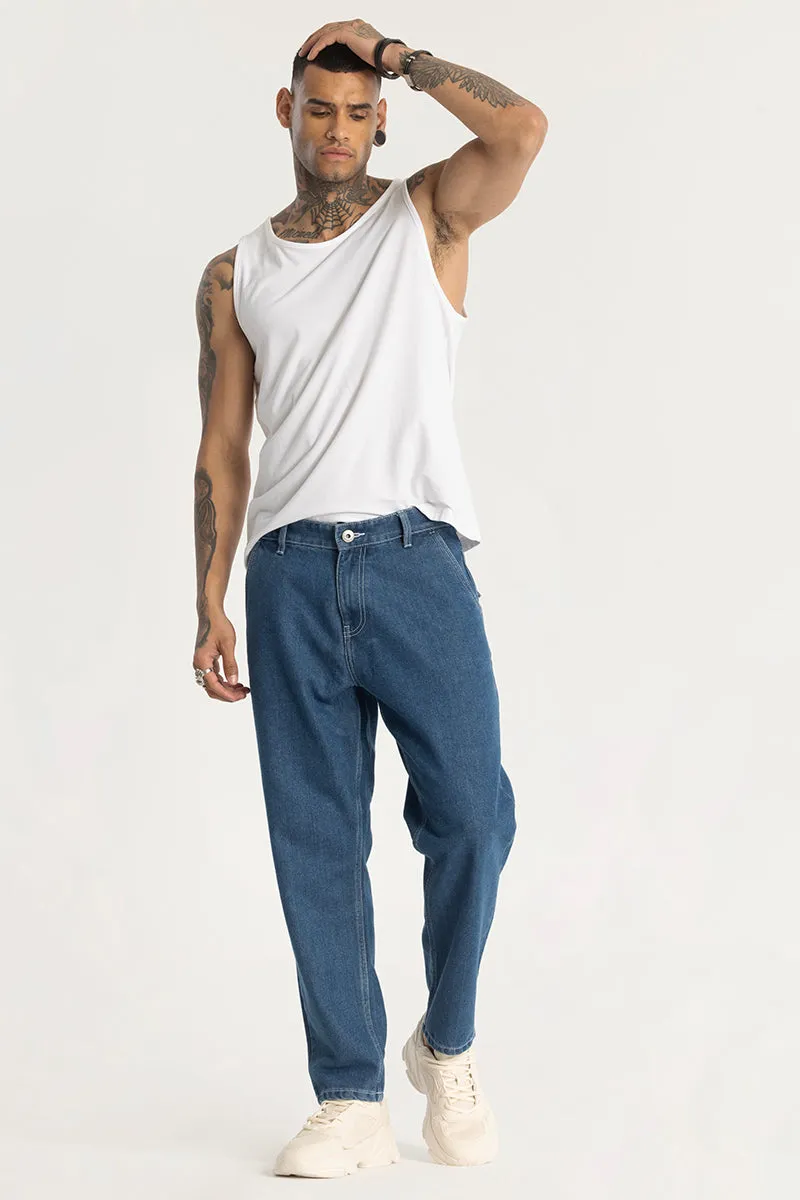 Blue Plain Baggy Fit Jeans