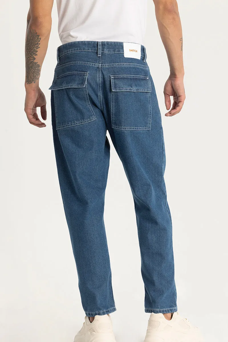 Blue Plain Baggy Fit Jeans