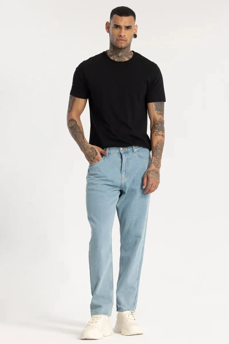 Blue Plain Baggy Fit Jeans