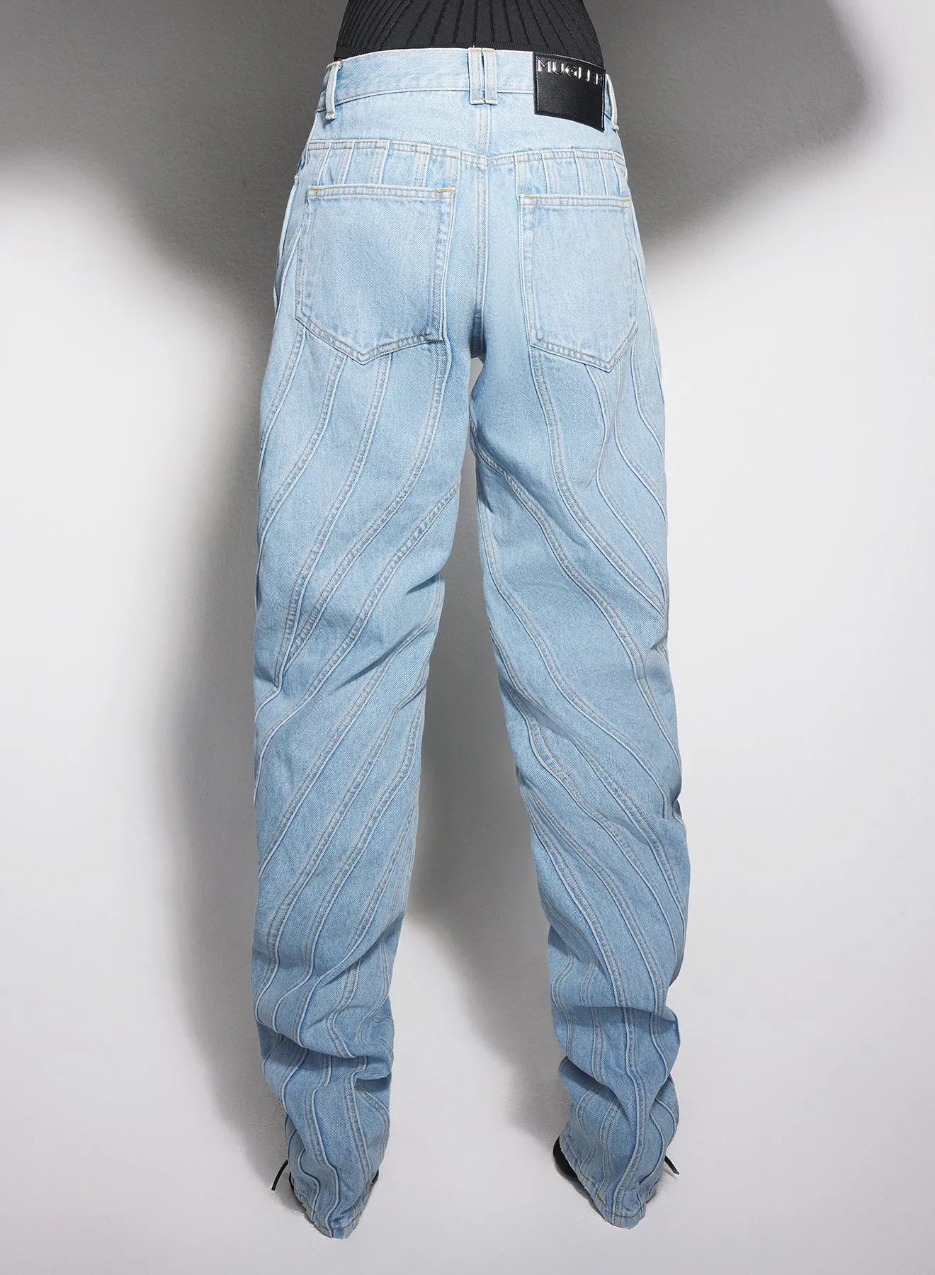 blue spiral baggy jeans