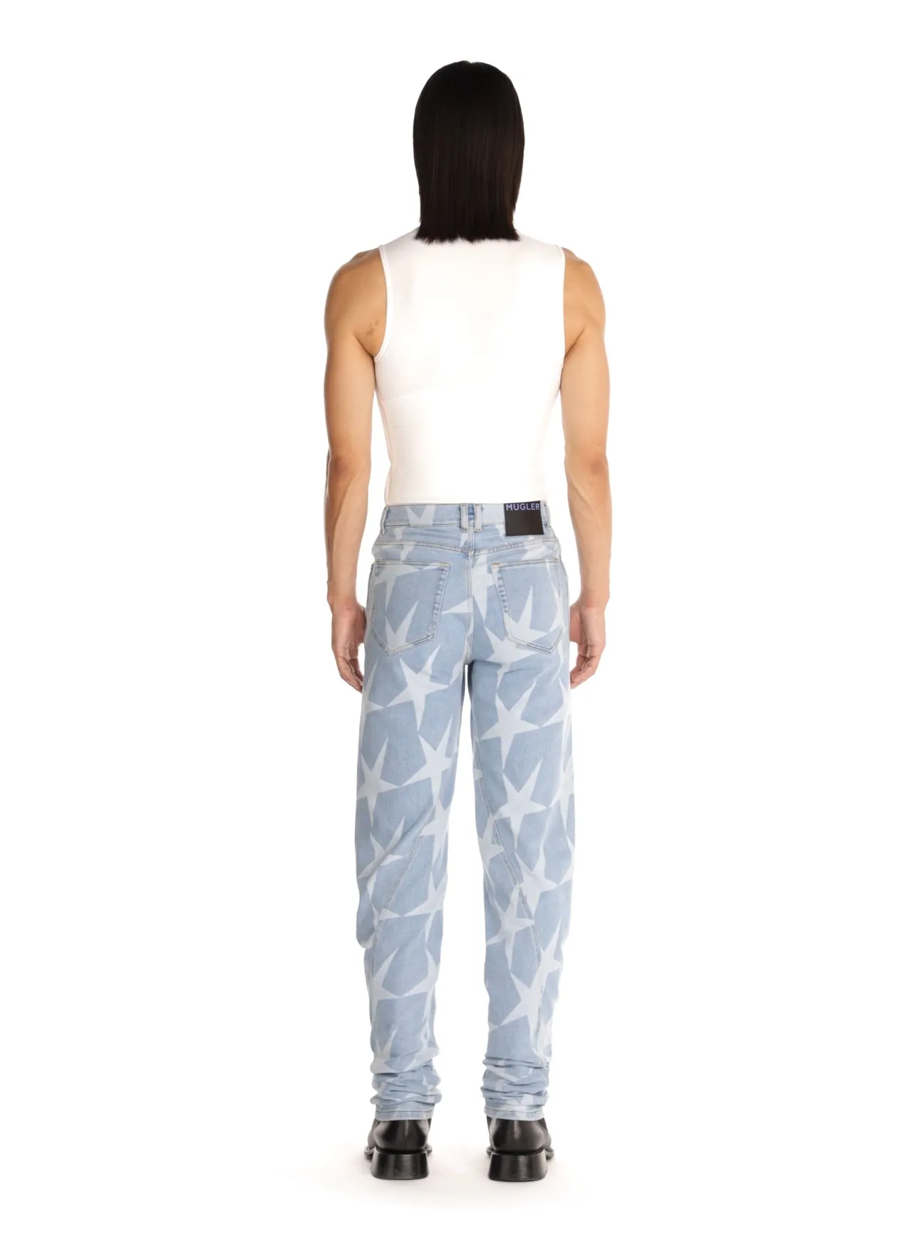 blue star printed denim jeans