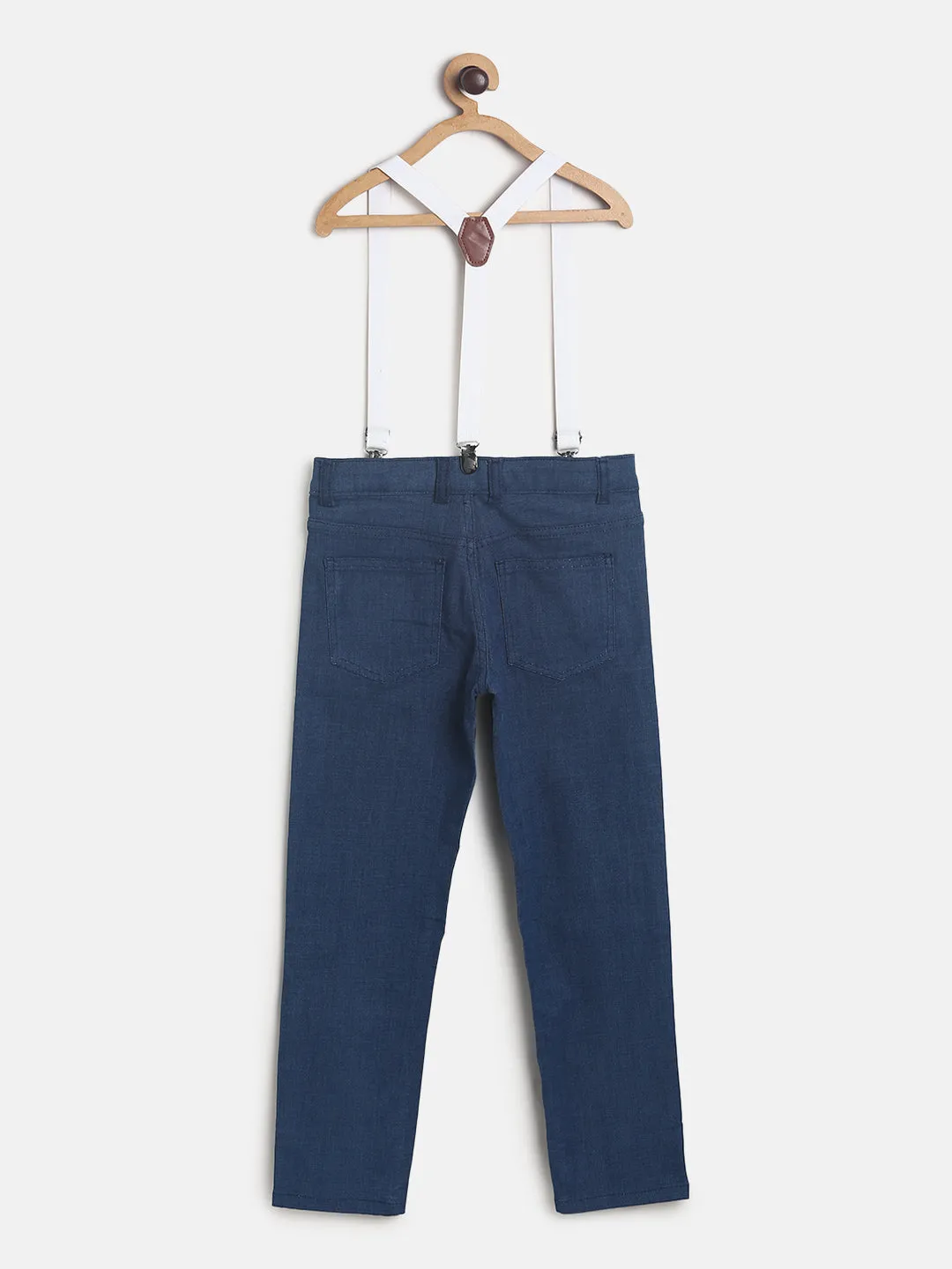 Boys Dark Blue Denim Jeans With Suspender