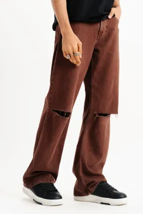 Brown Knee Slit Men's Jeans