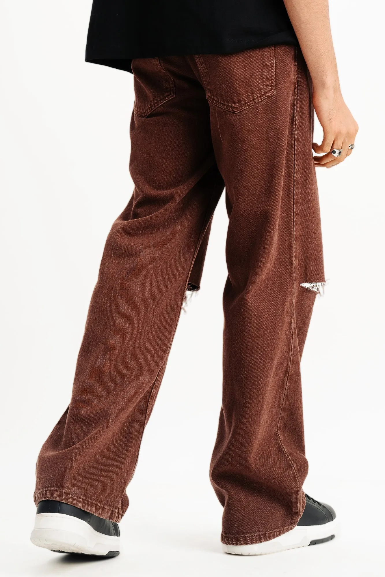 Brown Knee Slit Men's Jeans