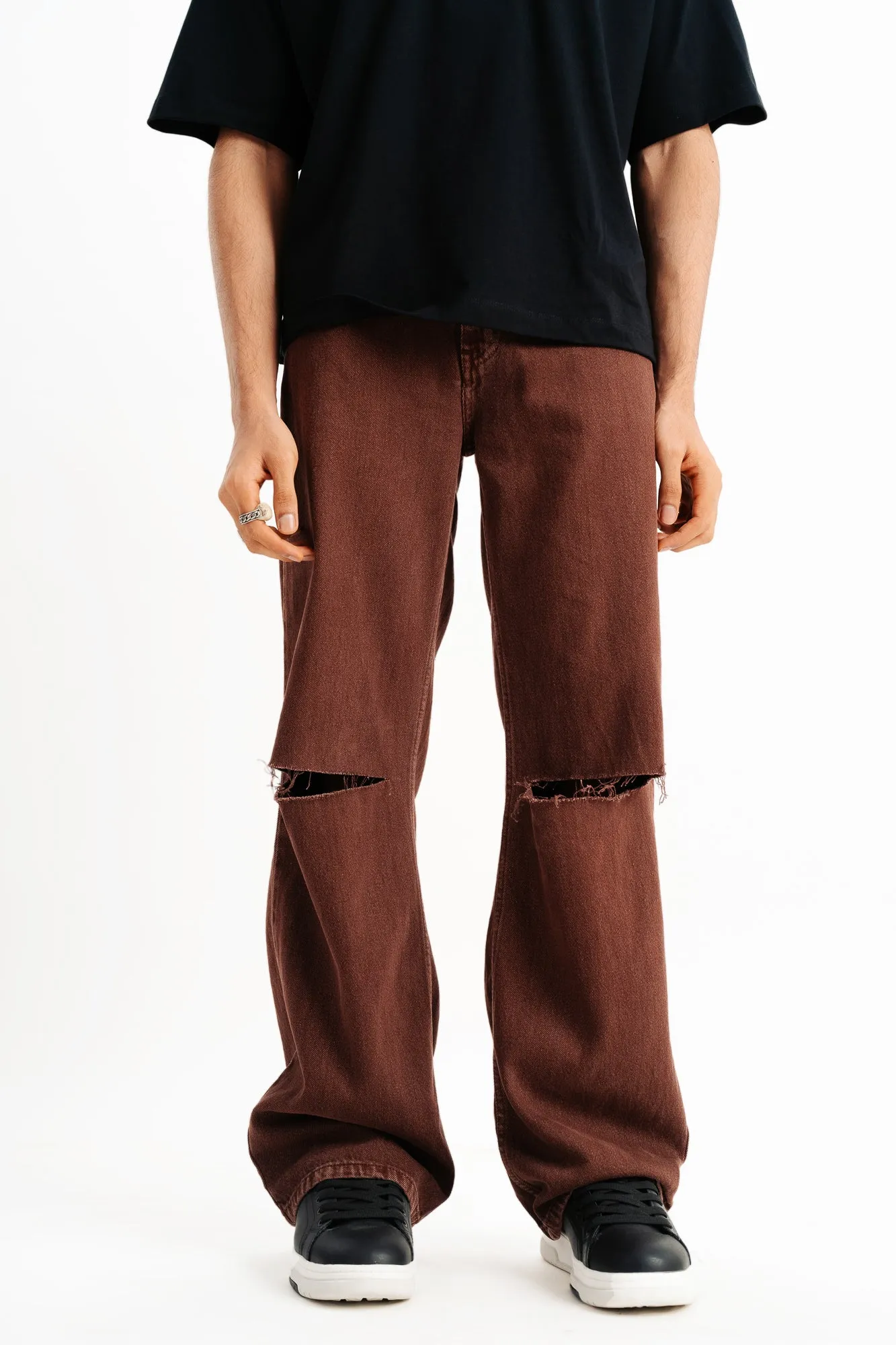 Brown Knee Slit Men's Jeans