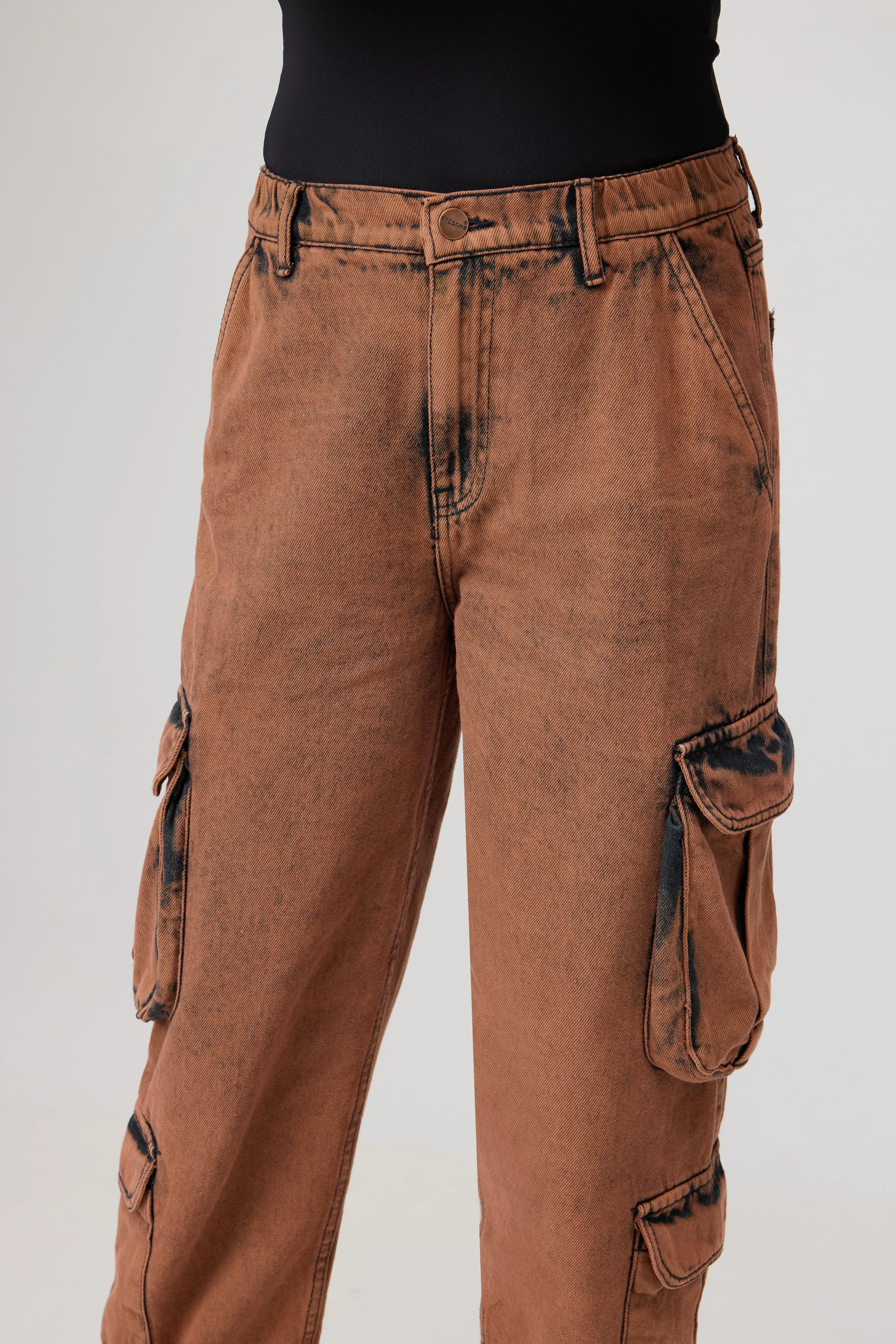 Brown Washed Cropped Cargo Jeans