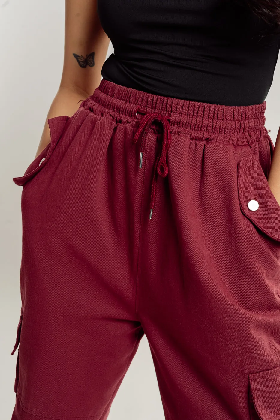 Burgundy Street Style Cargo Pant