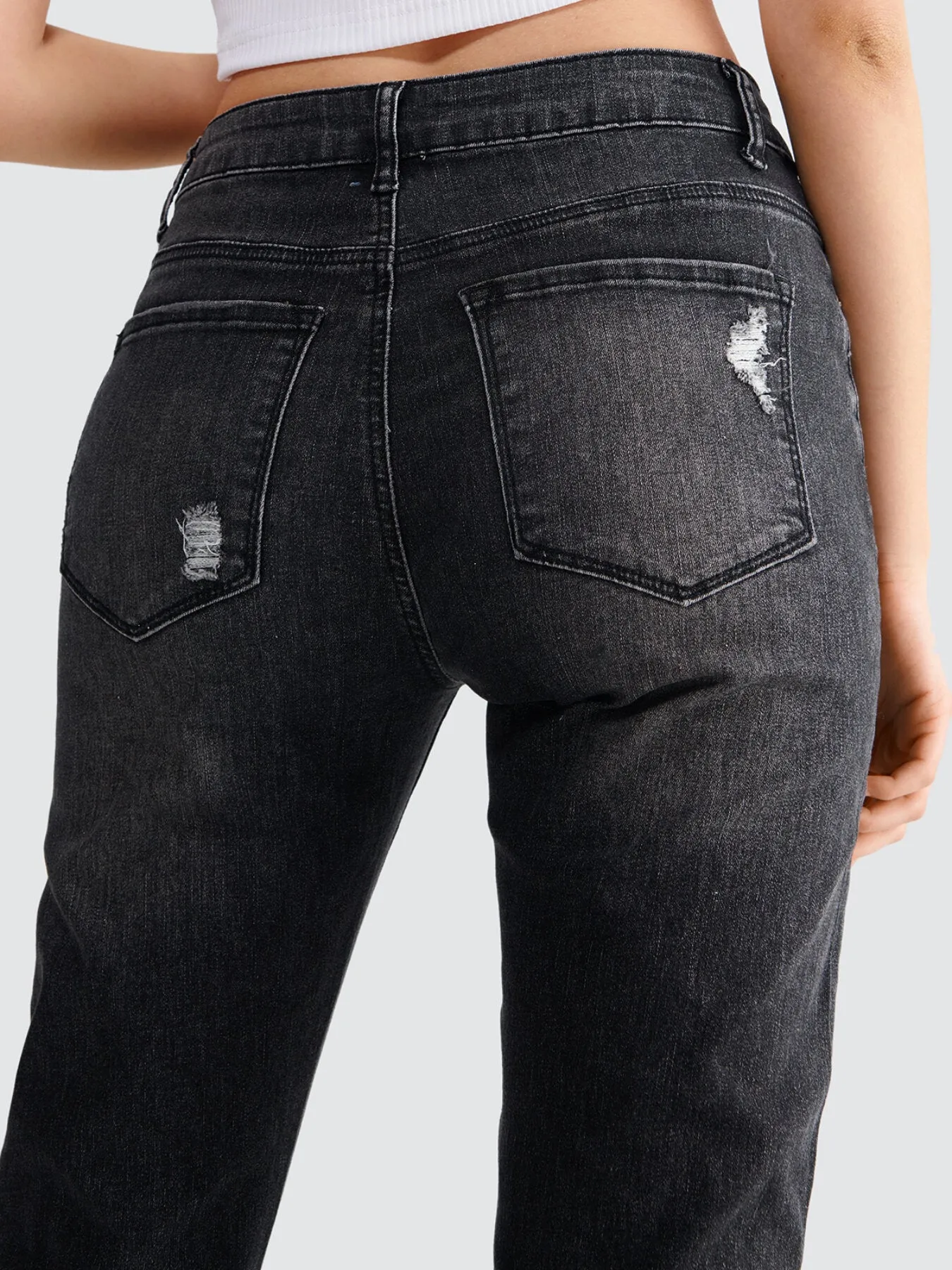 Button Ripped Pocket Slim Denim Jeans