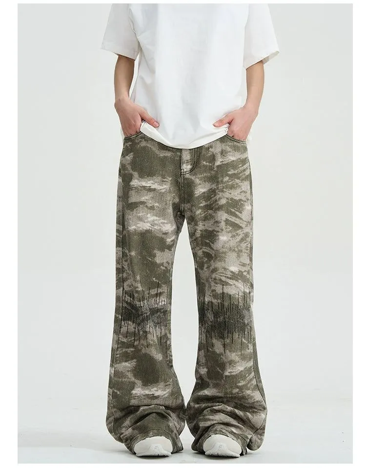 Camo Embroidery Flared Pants