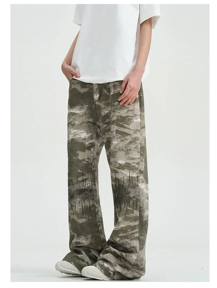 Camo Embroidery Flared Pants