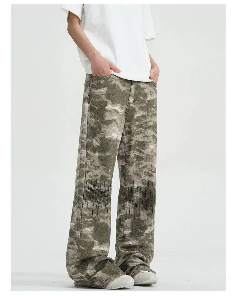 Camo Embroidery Flared Pants