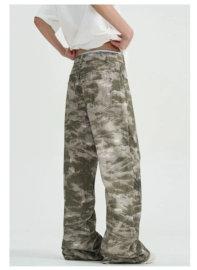 Camo Embroidery Flared Pants