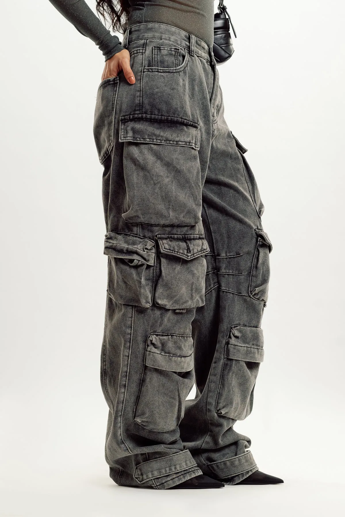 Charcoal Street Style Cargo Jeans