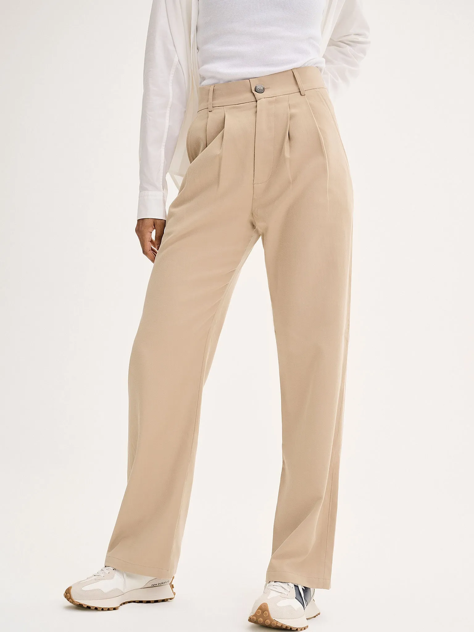 Cinnamon Relaxed Trousers in Beige Cotton/Tencel