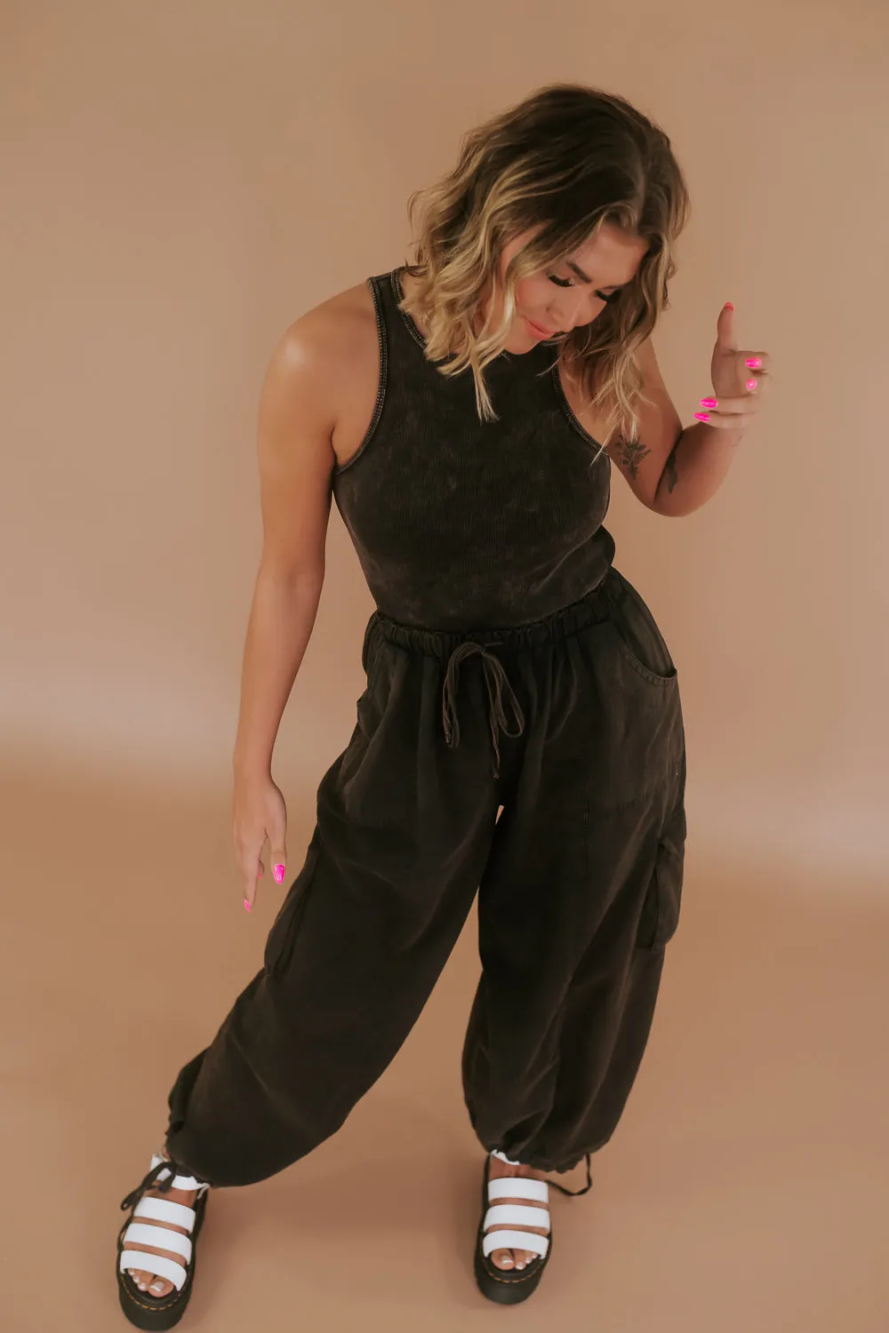 Corrie Cargo Pant Jumpsuit, Black