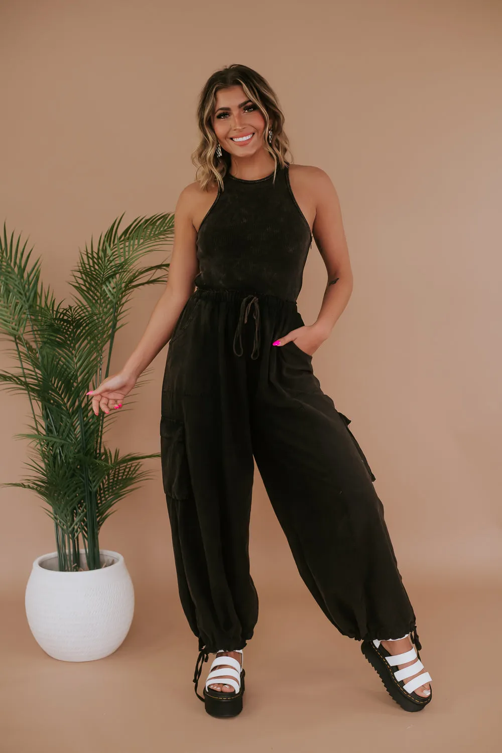 Corrie Cargo Pant Jumpsuit, Black