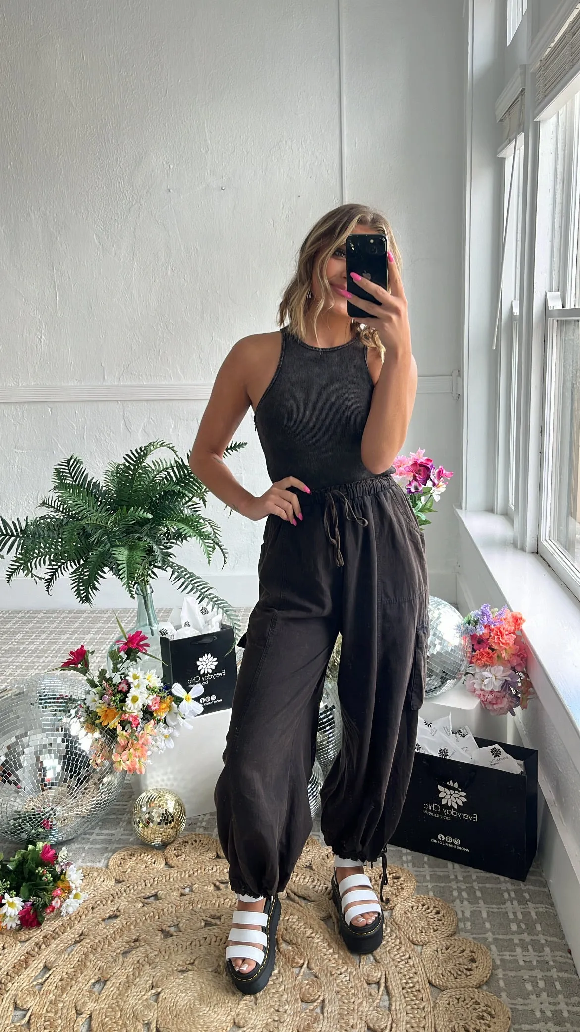 Corrie Cargo Pant Jumpsuit, Black