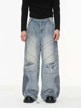 Distressed & Washed Multi-Detail Jeans