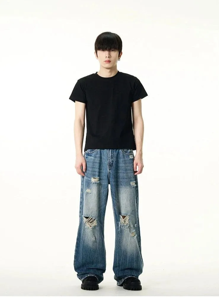 Distressed Lightning Pattern Jeans