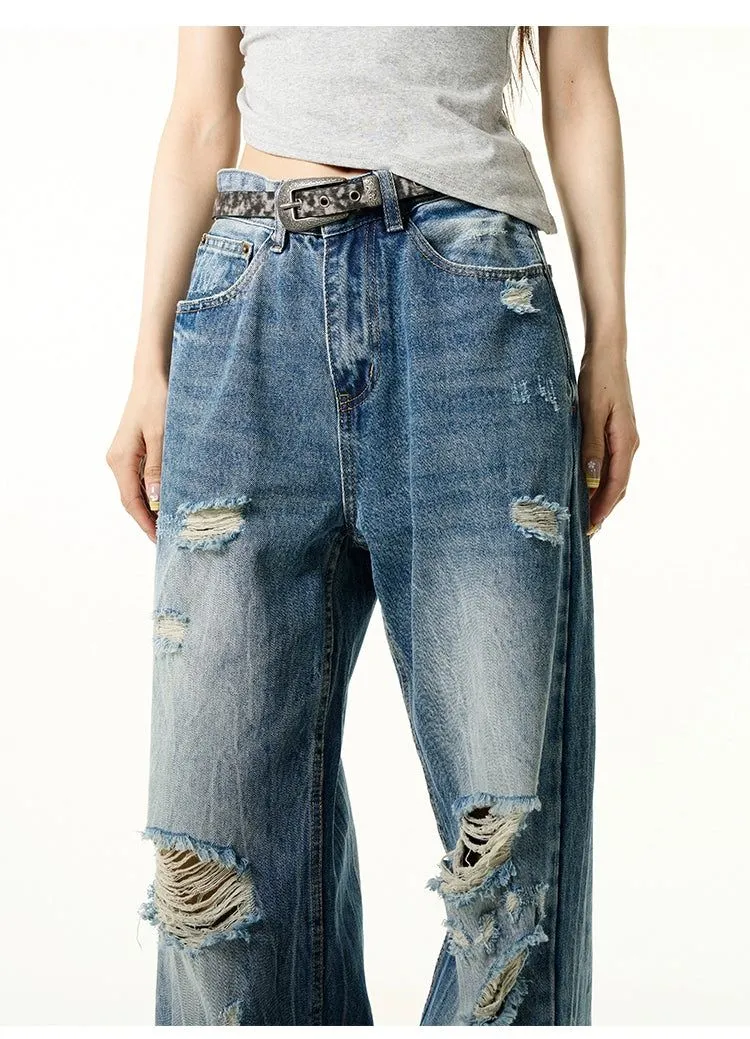 Distressed Lightning Pattern Jeans