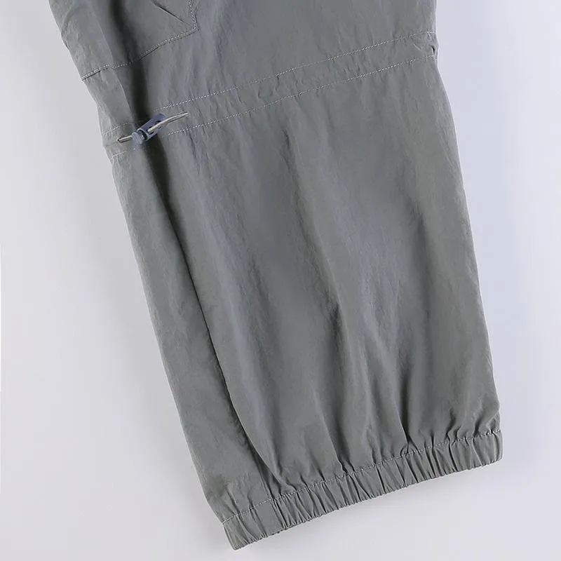 Drawstring solid cargo pocket low rise baggy pant