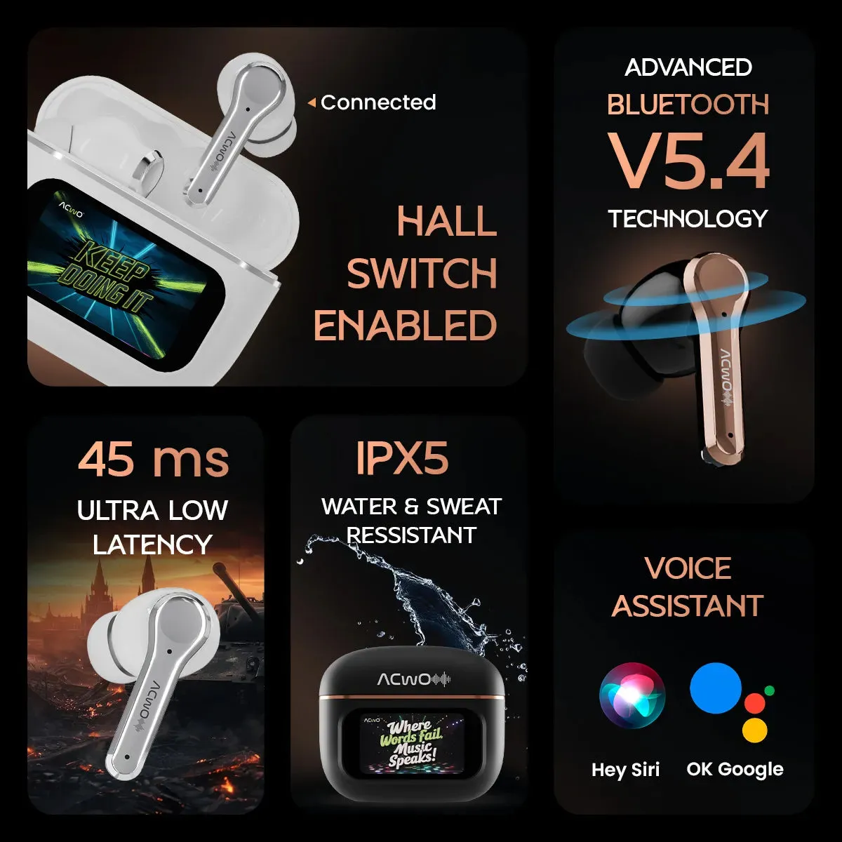 DwOTS Touch : Smart Touch Screen Display Black TWS Earbuds