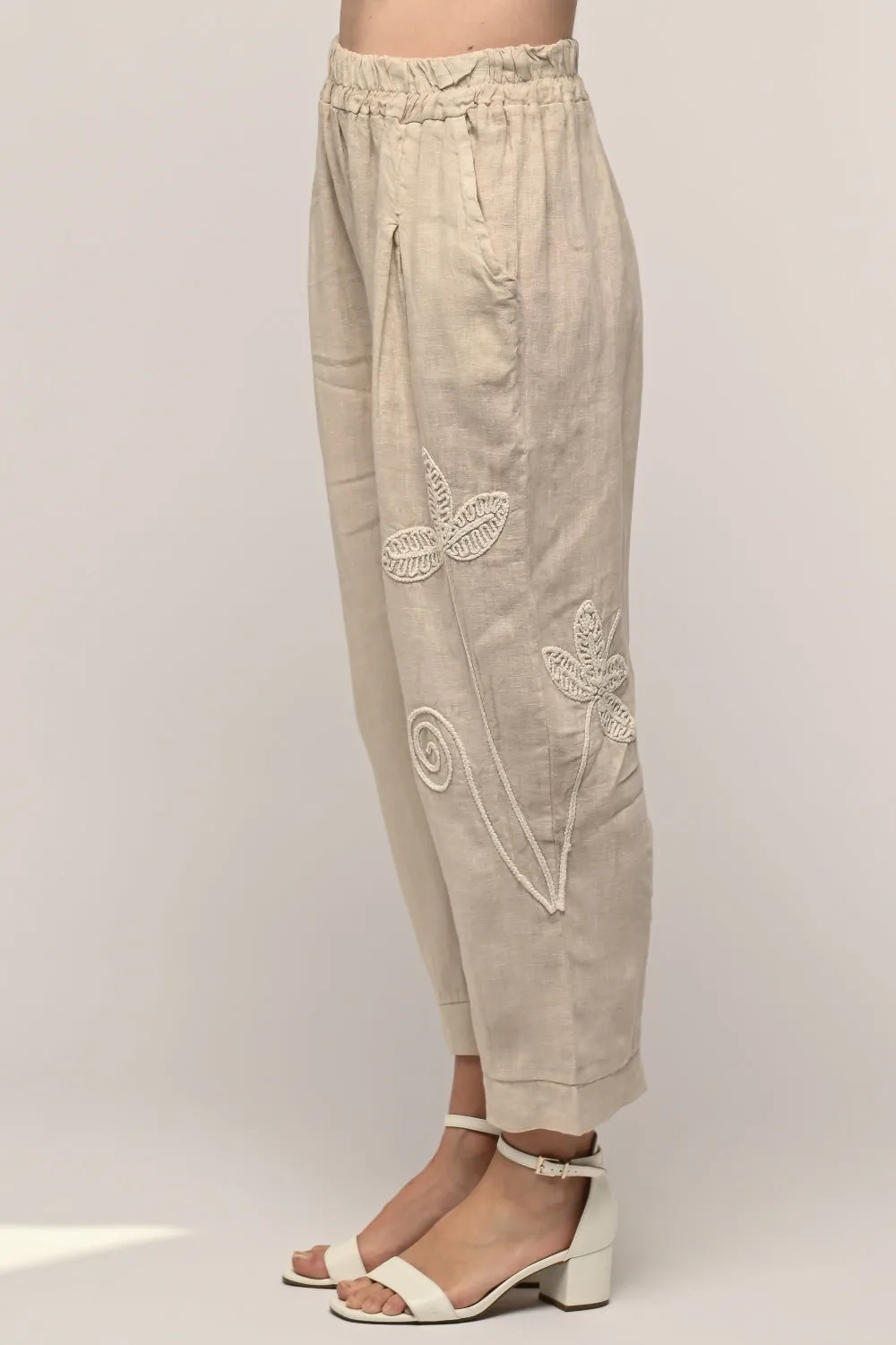 Embroidered Summer Linen Pant