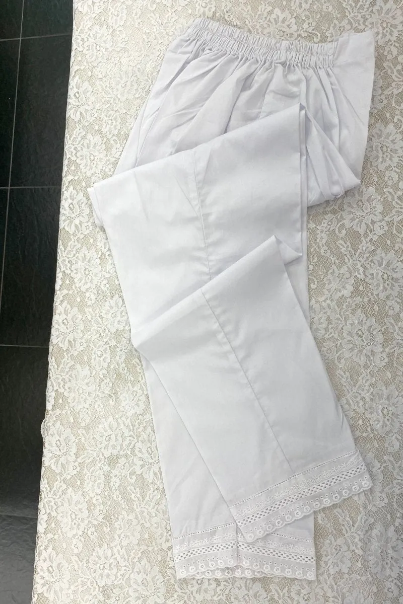 Embroidered White Cotton Pakistani Trousers TRO72