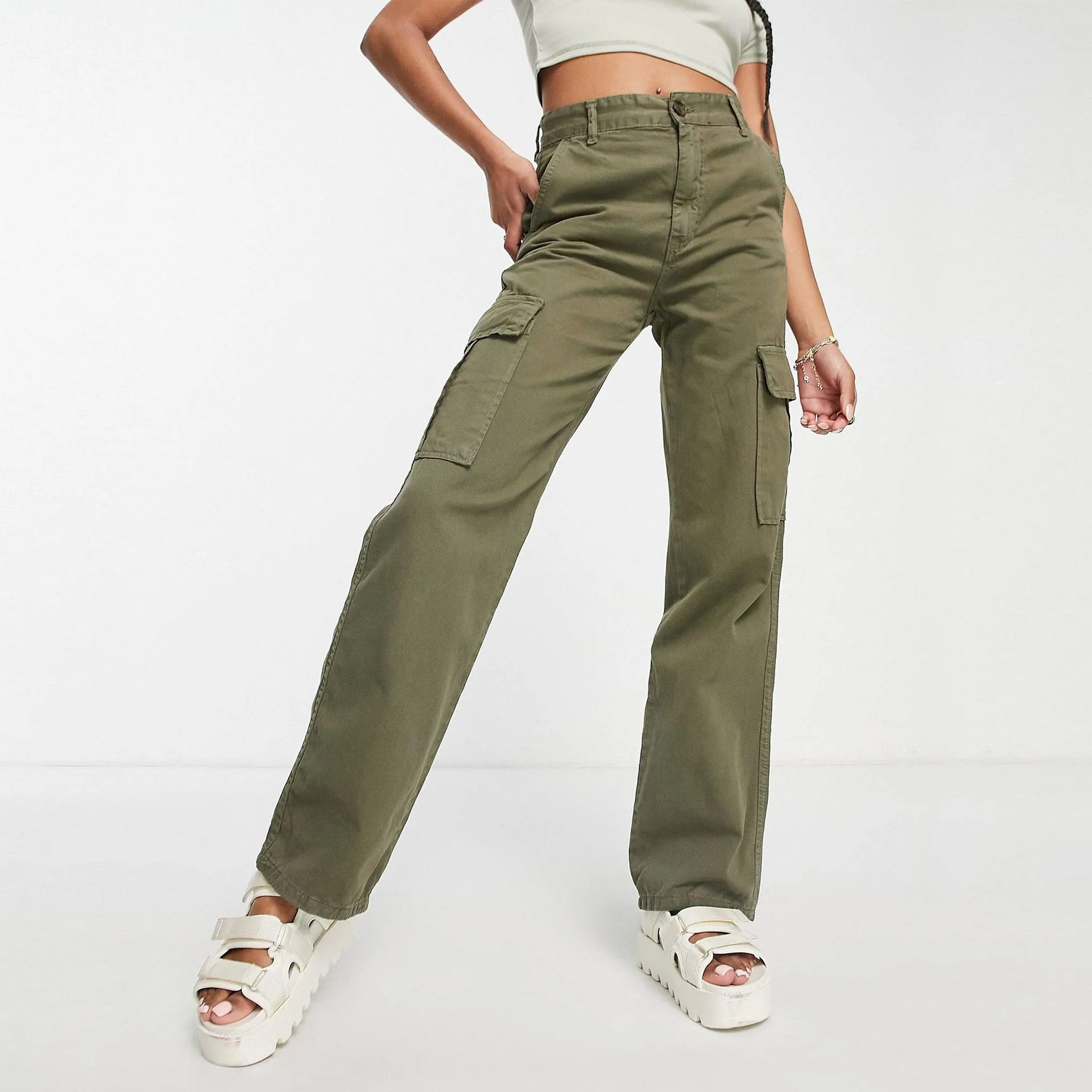 Female Olive Green Cargo Trousers (6 pockets)