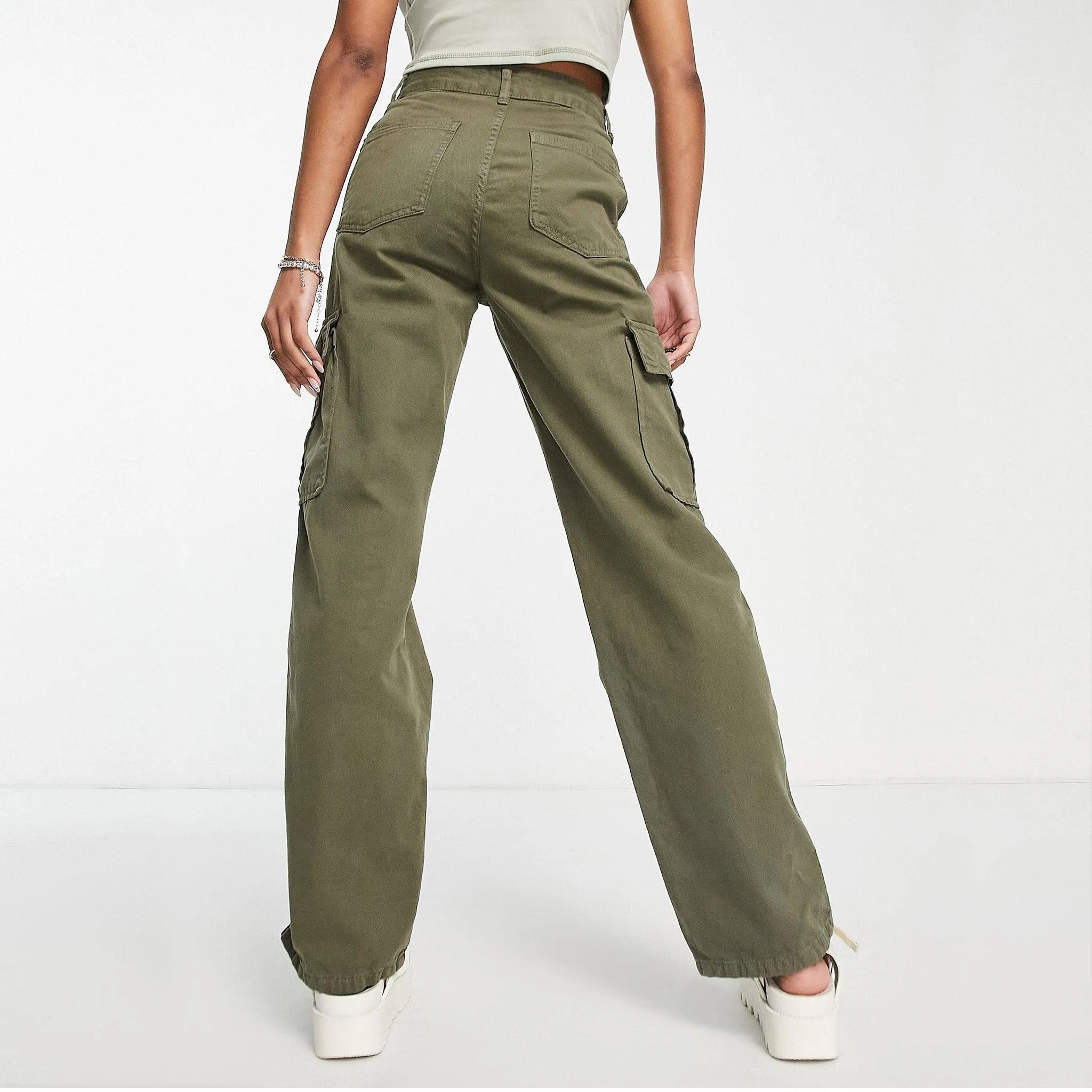 Female Olive Green Cargo Trousers (6 pockets)