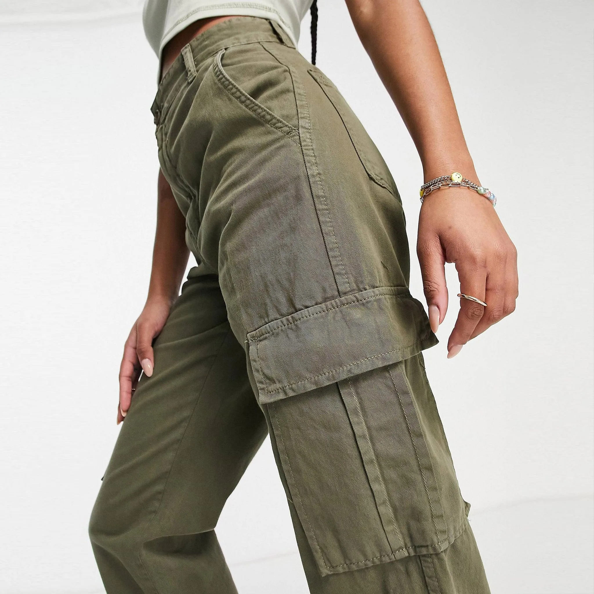 Female Olive Green Cargo Trousers (6 pockets)