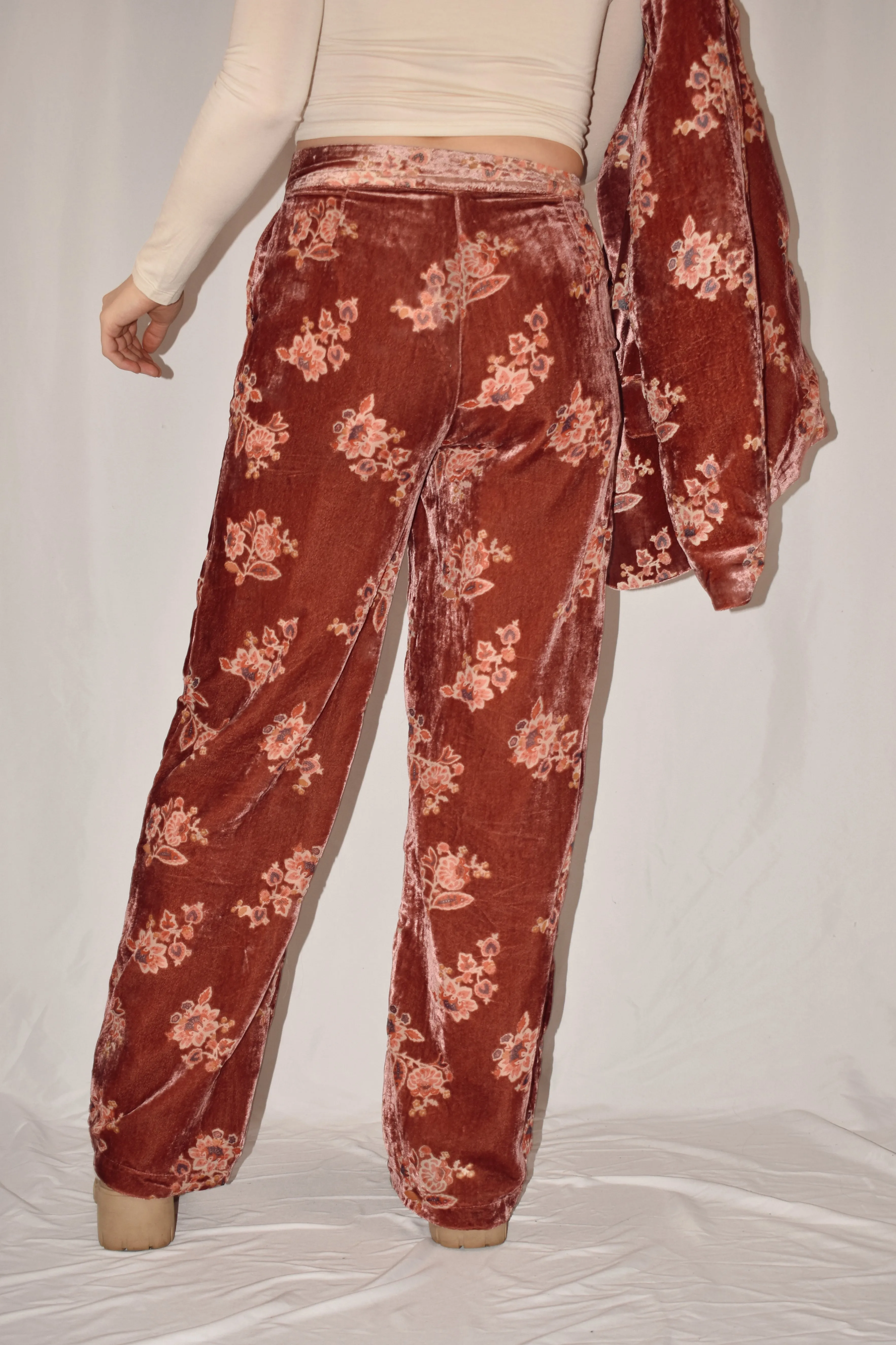 floral velvet trousers