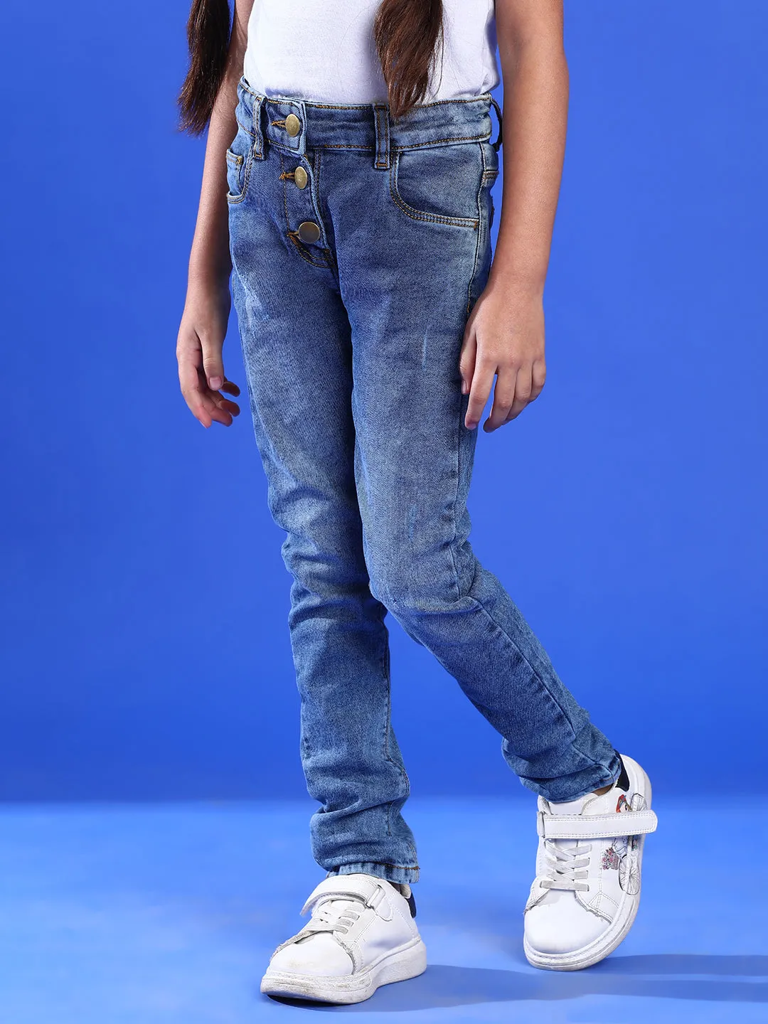 Girls Blue Slim fit  Lycra Washed Jeans