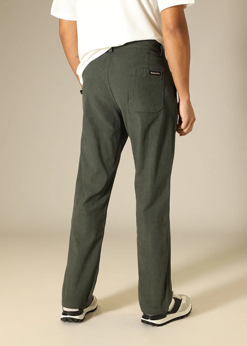 Green Textured Corduroy Pant