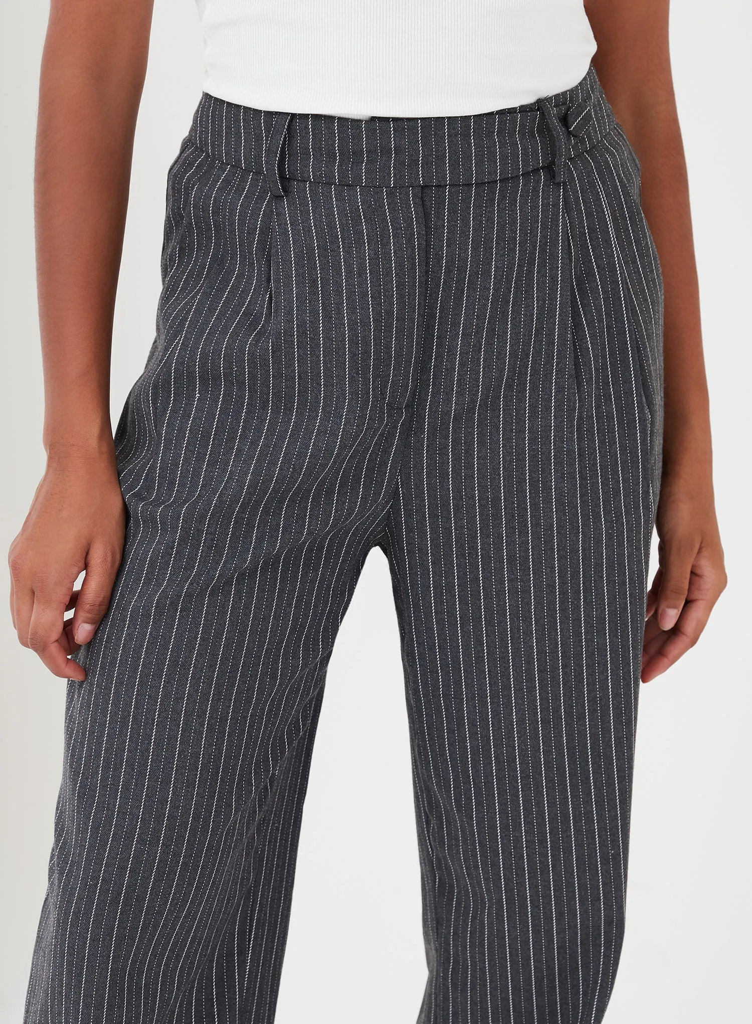 Grey Pinstripe Tailored Trousers - Freja