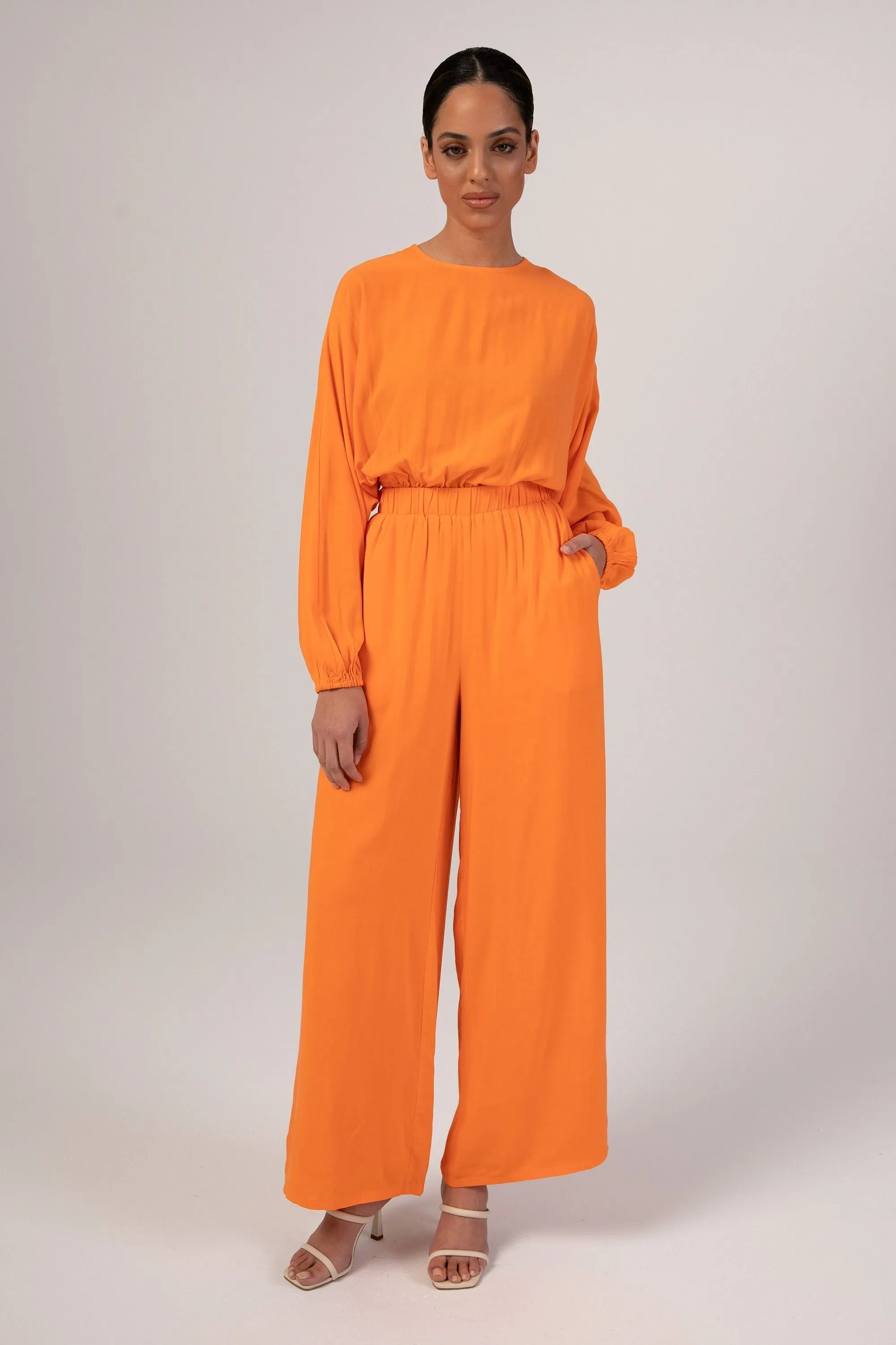 Hafsa Wide Leg Trousers - Muskmelon